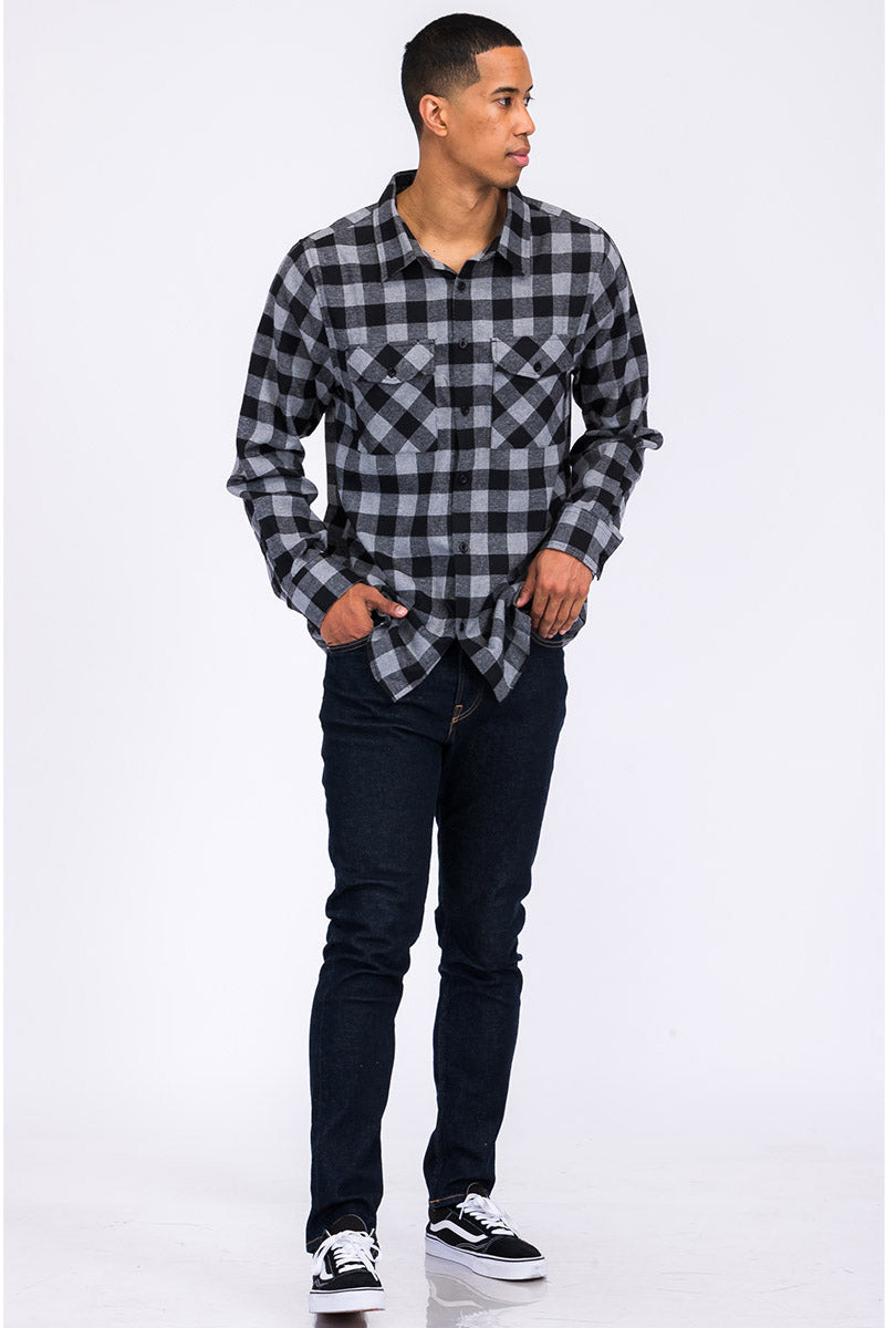 Picture of a Black and Grey Men's Flannel Shirt full body shot
