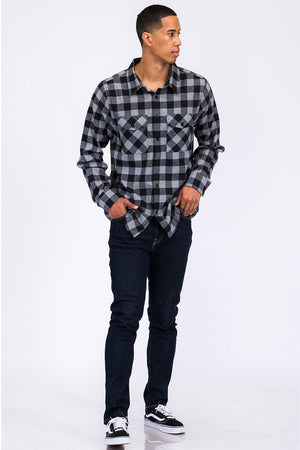 Picture of a Black and Grey Men's Flannel Shirt full body shot