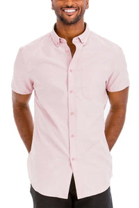 Men's Pink Button Down Short Sleeve Shirt front