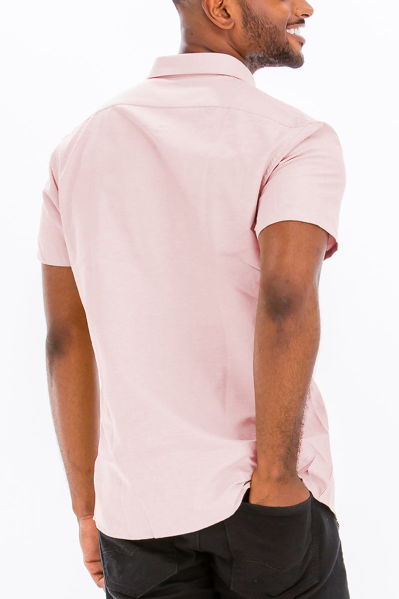 Men's Pink Button Down Short Sleeve Shirt back