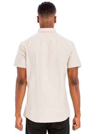 Cream White Button Down Short Sleeve Shirt back
