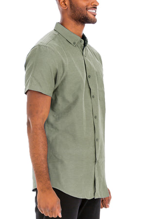 Olive Grey Confidence Booster Button Down Short Sleeve Shirt side