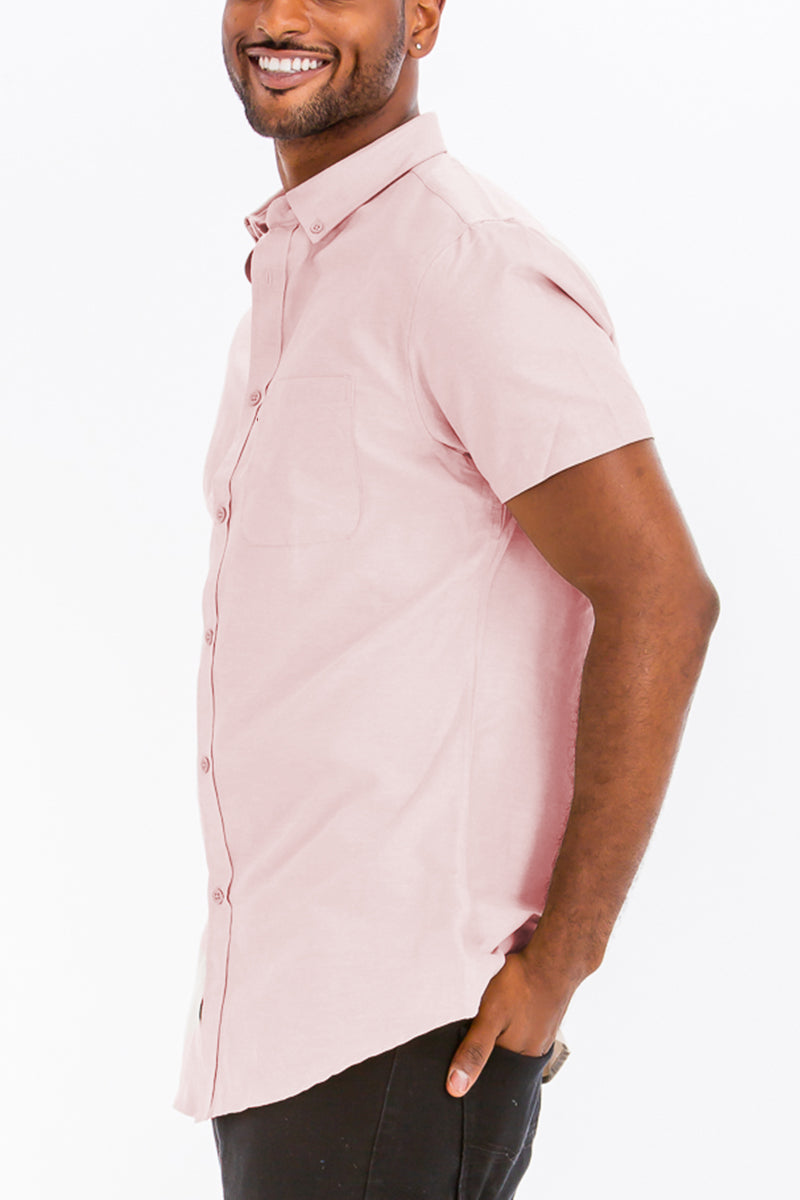 Men's Pink Button Down Short Sleeve Shirt side