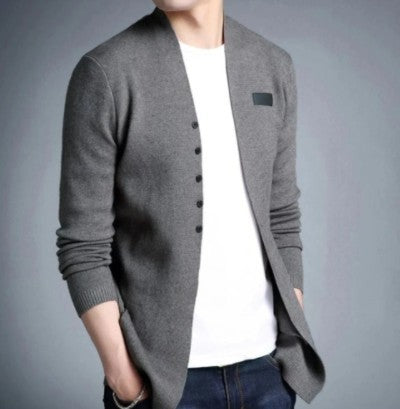 Men's Slim Fit Professional Cardigan with Buttons grey side view