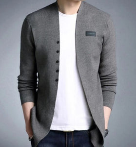 Men's Slim Fit Professional Cardigan with Buttons grey front view
