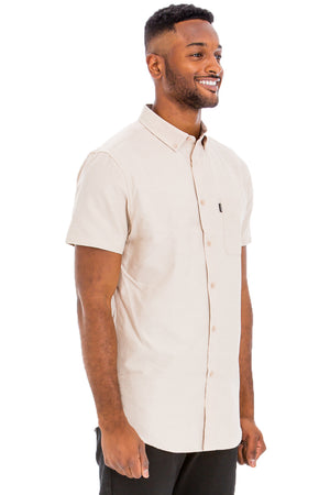 Cream White Button Down Short Sleeve Shirt side