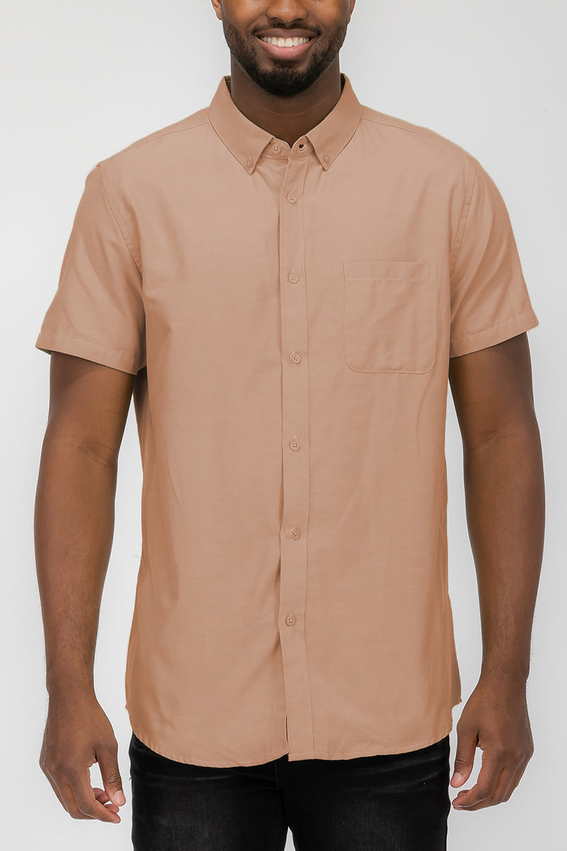 Orange Men's Button Down Short Sleeve Shirt front