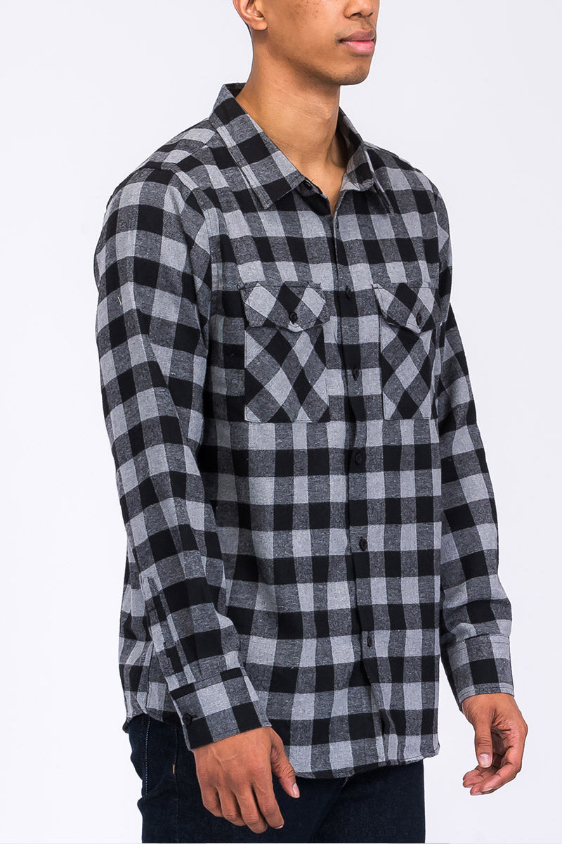 Picture of a Black and Grey Men's Flannel Shirt side view