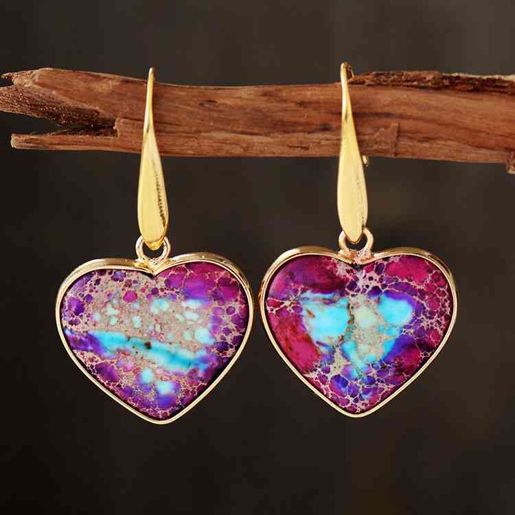Natural Stone Heart Drop Earrings purple