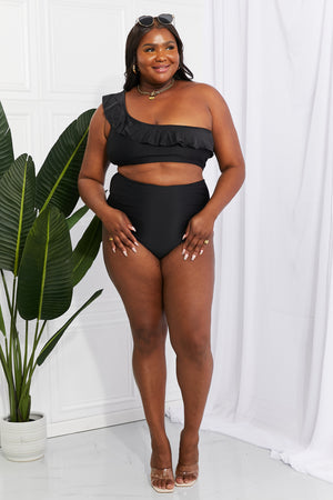 Off Shoulder Black High Waisted Bikini plus size front