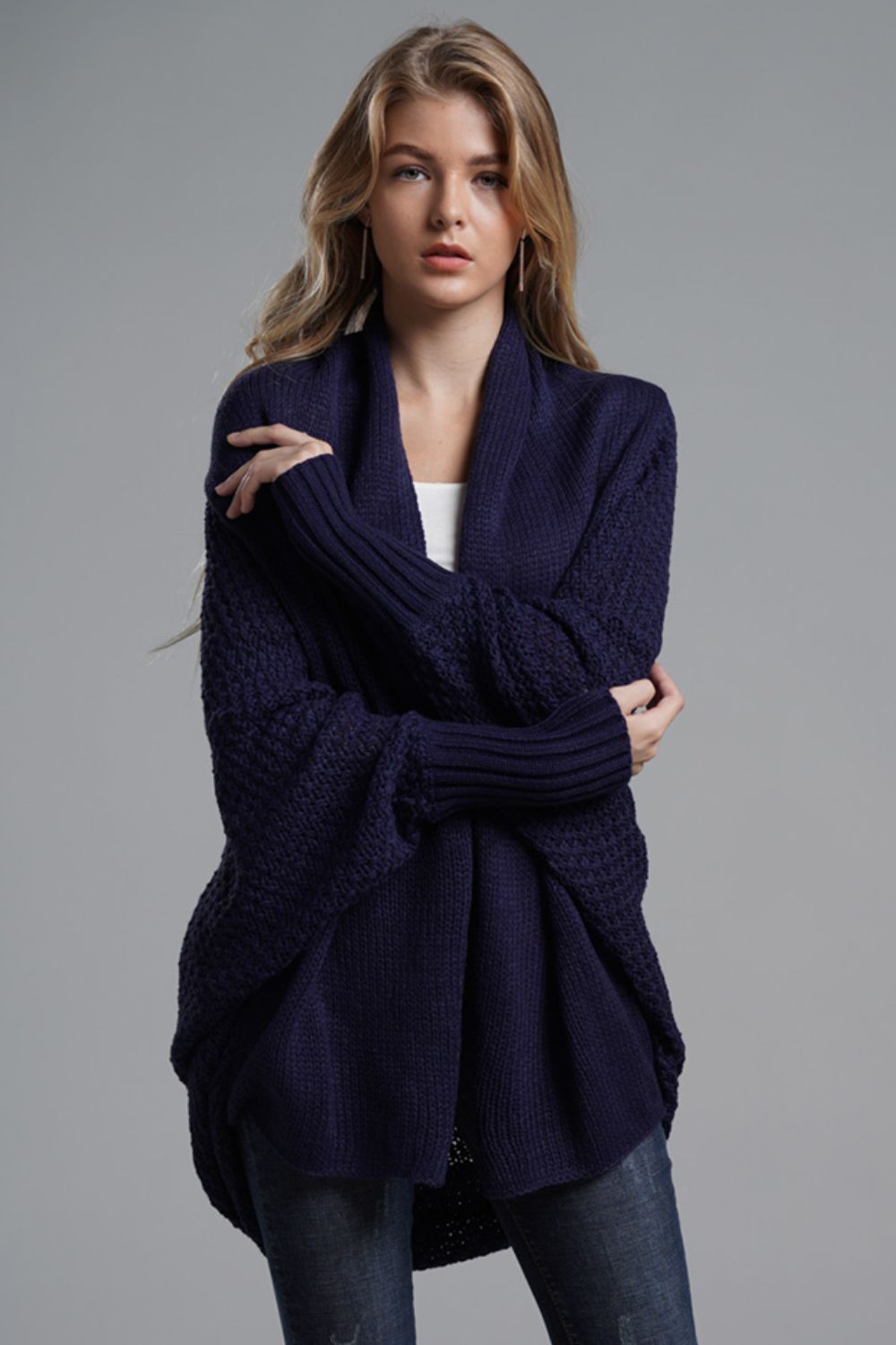 Women's Cardigan with Dolman Sleeves navy