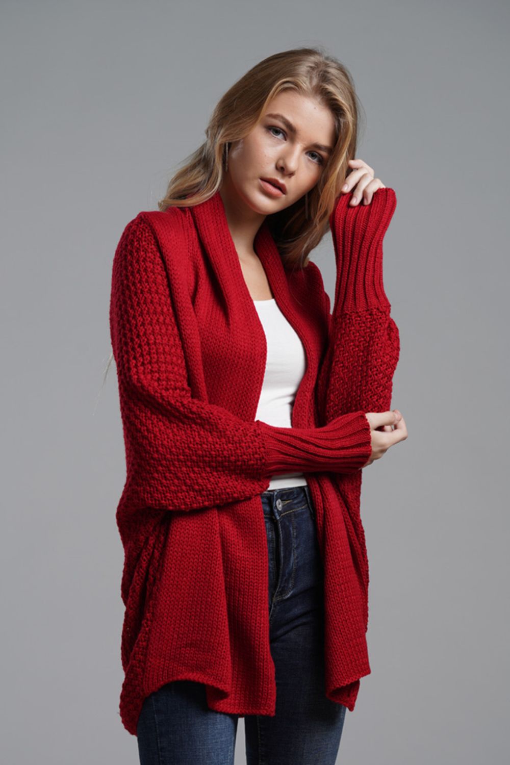 Women's Cardigan with Dolman Sleeves red