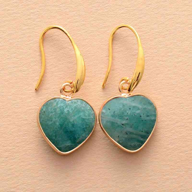 Natural Stone Heart Drop Earrings on the floor