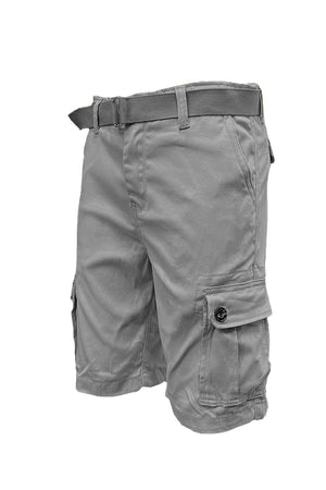 Picture of a Plain Cargo Shorts Belt Included grey side view