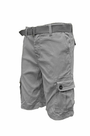 Picture of a Plain Cargo Shorts Belt Included grey front view