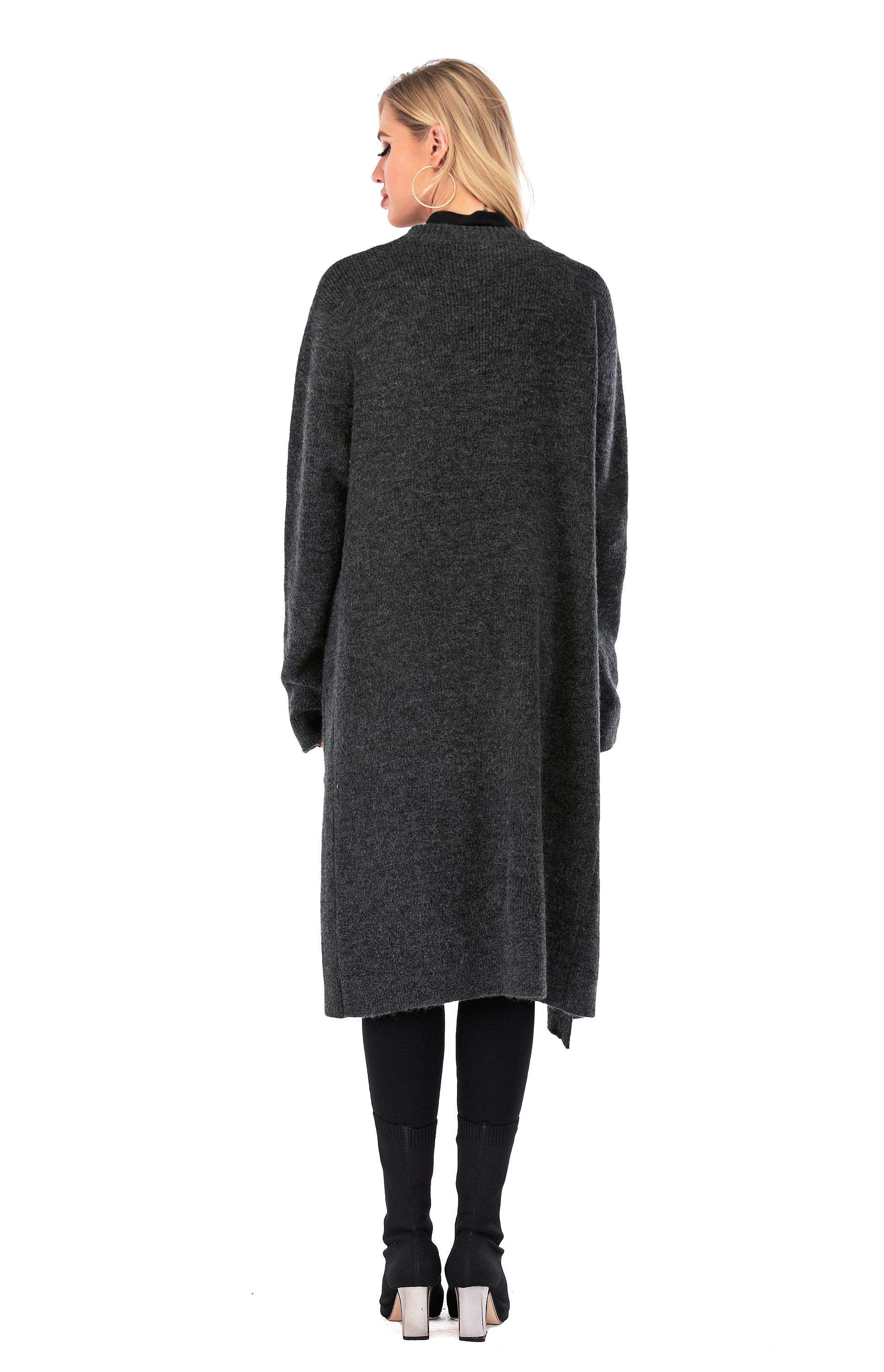 Picture of a Plain Women's Wool Open Front Cardigan with Pockets back view