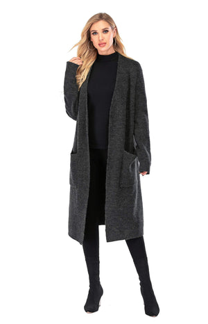 Picture of a Plain Women's Wool Open Front Cardigan with Pockets front full body shot
