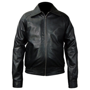 Picture of a Men's Genuine Leather Black Bomber Jacket