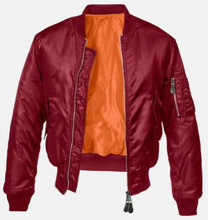 Picture of a Men's MA1 Nylon Bomber Jacket red front view
