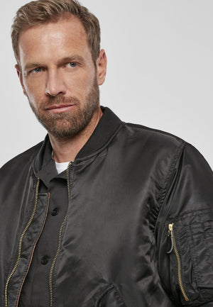 Picture of a Men's MA1 Nylon Bomber Jacket close up of black