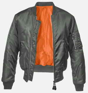 Picture of a Men's MA1 Nylon Bomber Jacket grey front view