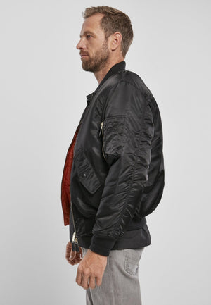 Picture of a Men's MA1 Nylon Bomber Jacket black side view