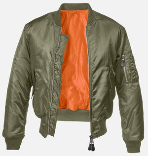 Picture of a Men's MA1 Nylon Bomber Jacket army green front view