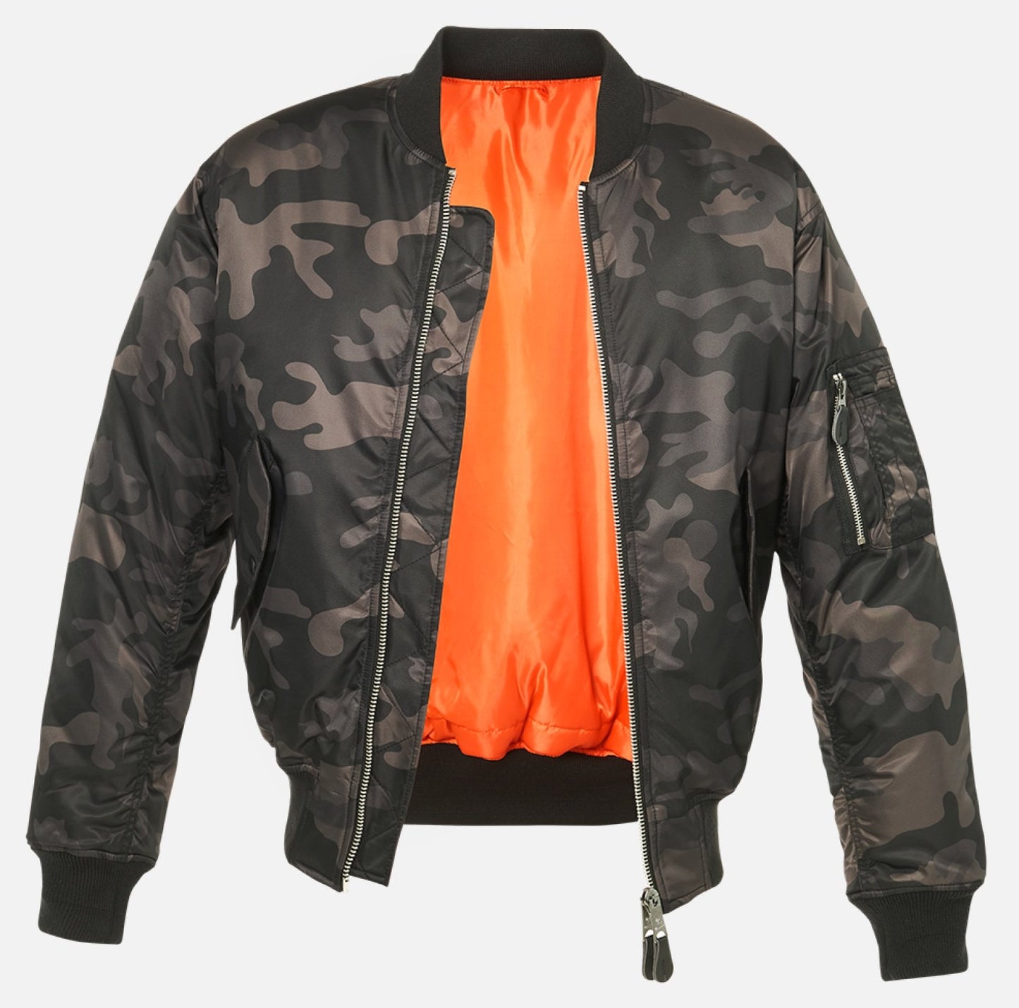 Picture of a Men's MA1 Nylon Bomber Jacket camo front view
