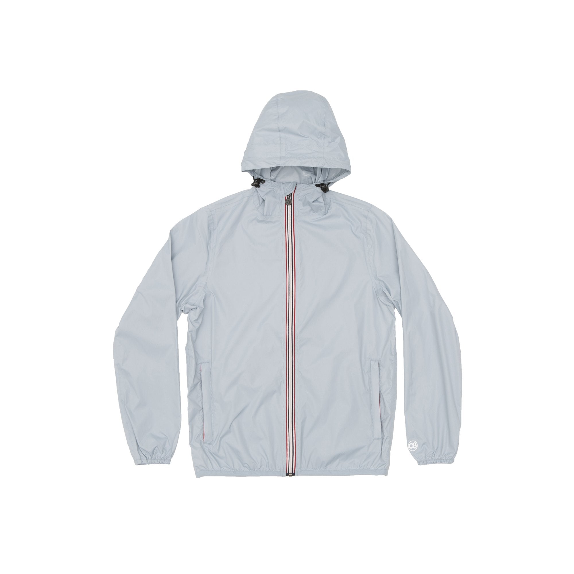 Picture of a Men's Full Zip Blue Waterproof Rain Jacket product laying flat on white backdrop