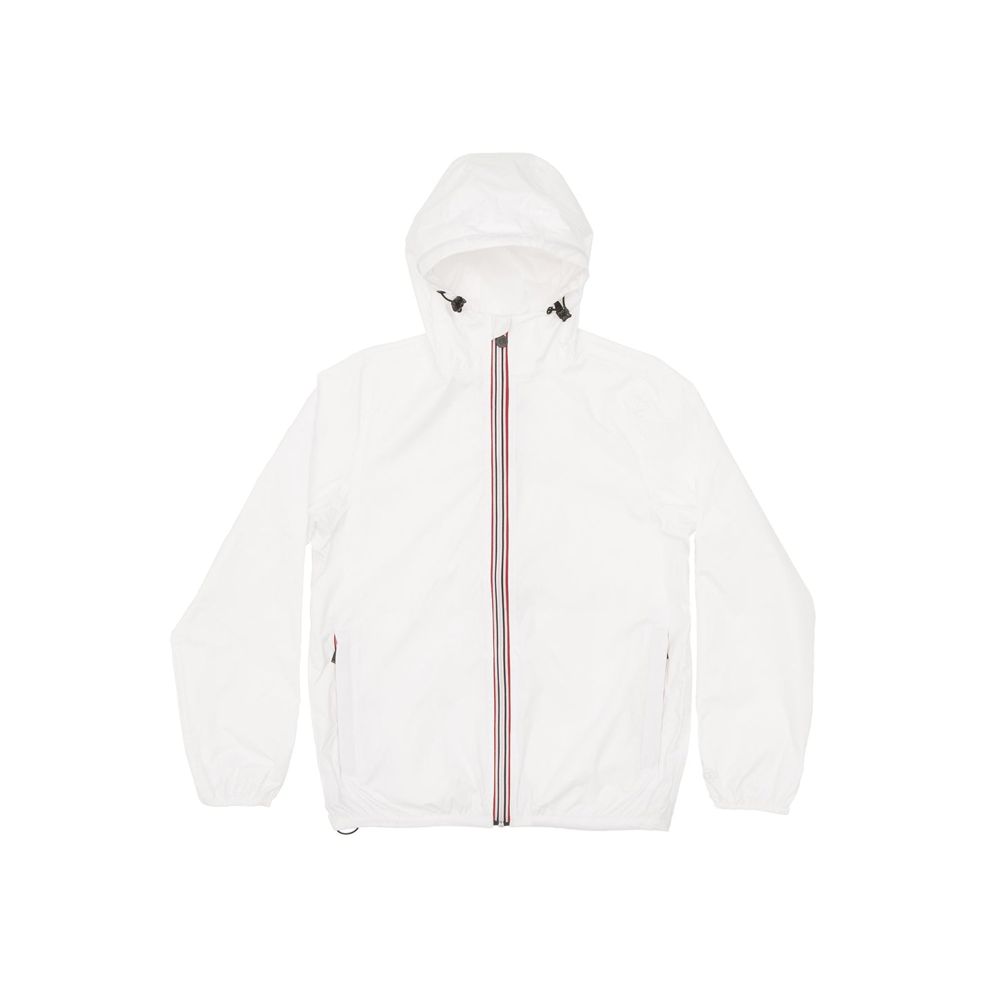 Picture of a Men's Full Zip White Waterproof Rain Jacket product front view on white backdrop