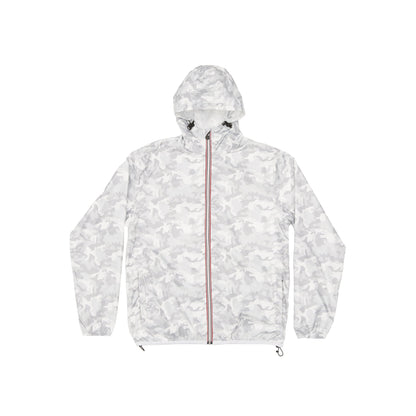 Picture of a Men's Quarter Zip White Camo Waterproof Rain Jacket product only front view