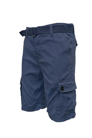 Picture of a Plain Cargo Shorts Belt Included blue side view