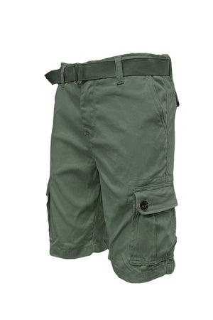 Picture of a Plain Cargo Shorts Belt Included side view green