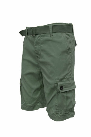 Picture of a Plain Cargo Shorts Belt Included green front view