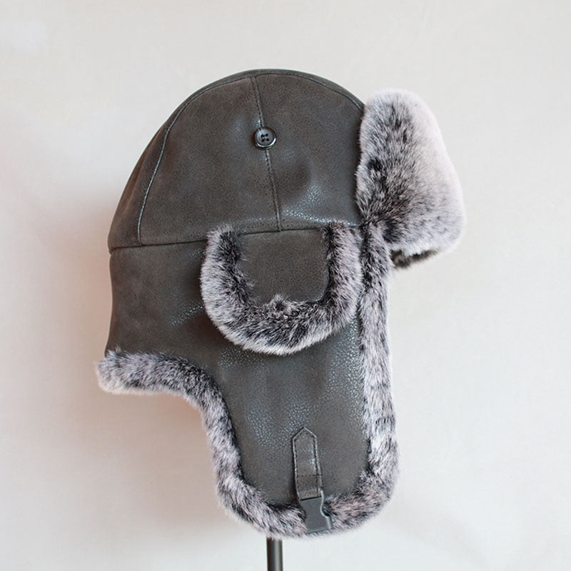 Plain Men's Winter Faux Leather Aviator Hat Brown / 56-58cm