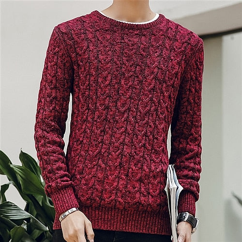 picture of a red Plain Men's Pullover O-Neck Winter Sweater