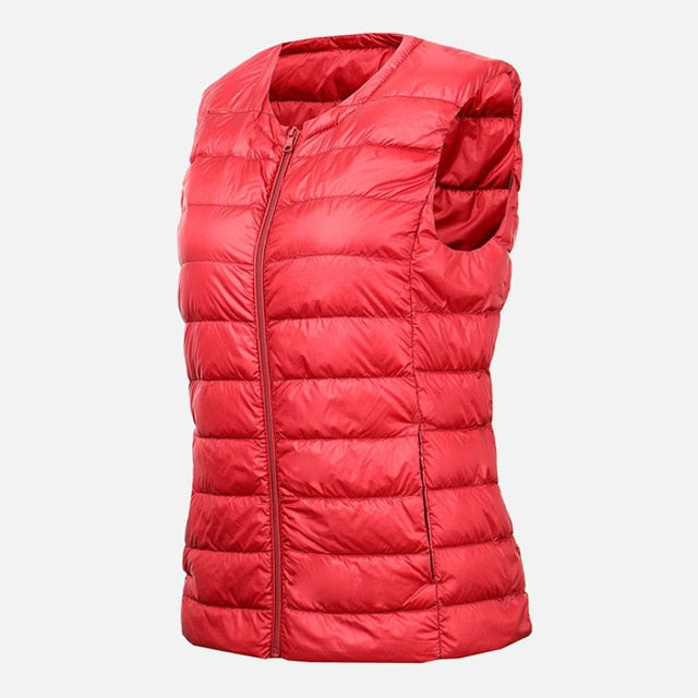 Picture of a Plain Women's Sleeveless Puffer Vest red