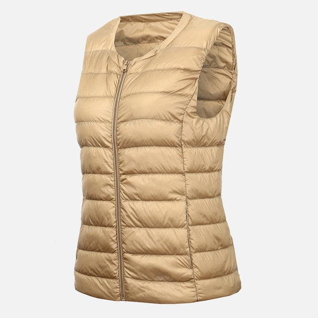 Picture of a Plain Women's Sleeveless Puffer Vest khaki