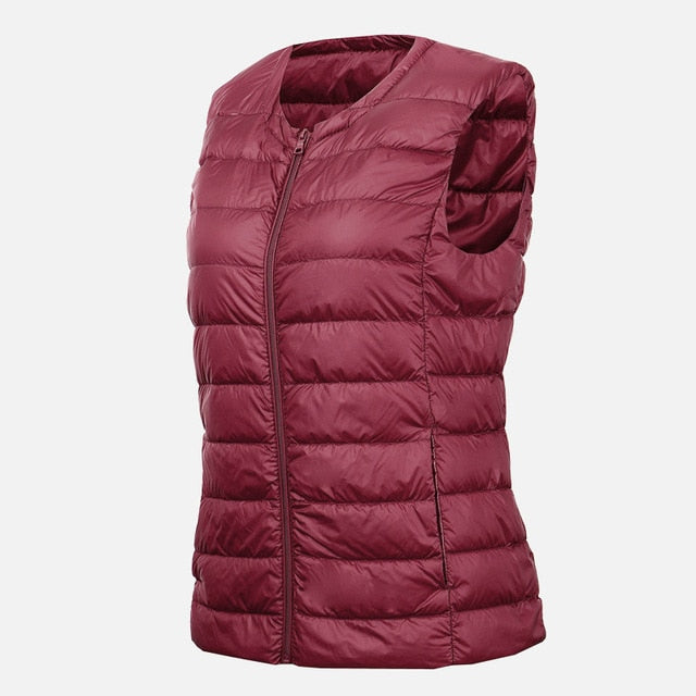 Picture of a Plain Women's Sleeveless Puffer Vest maroon