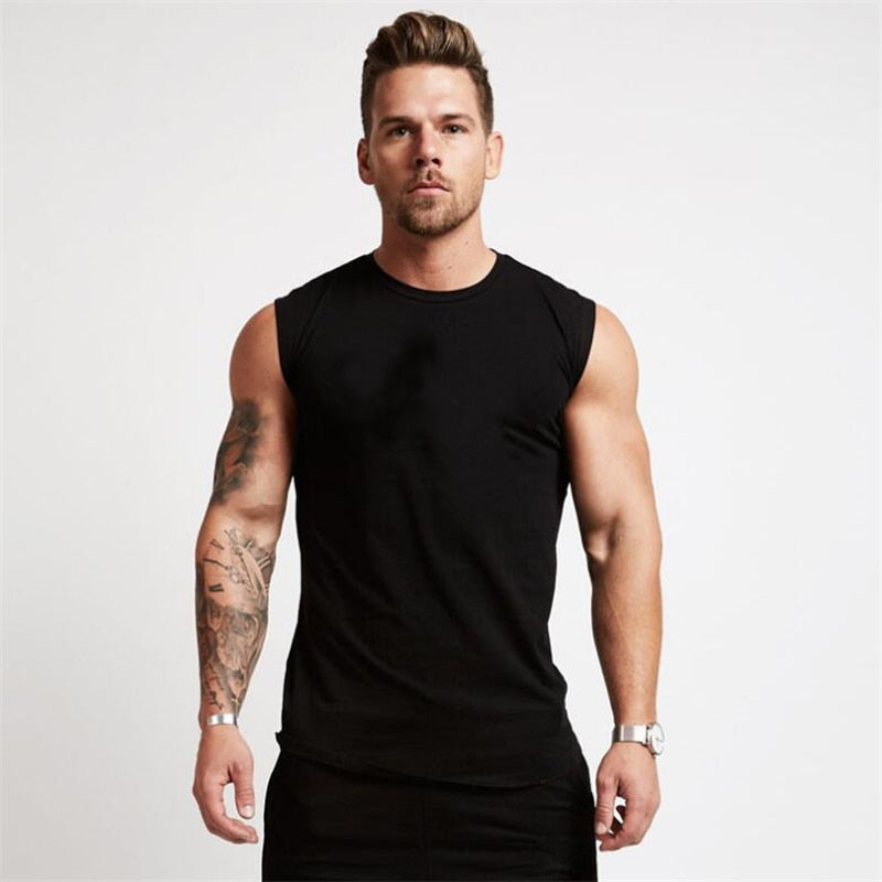 Men's Sleeveless Athletic Tank Top O-Neck Shirt black