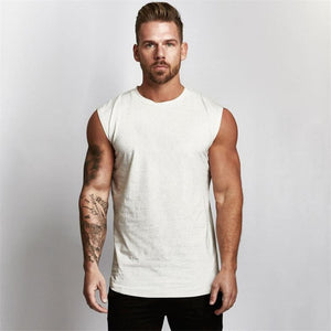 Men's Sleeveless Athletic Tank Top O-Neck Shirt white