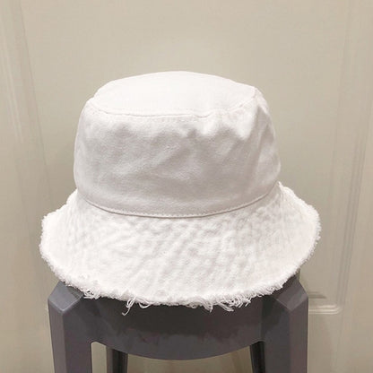Picture of a Plain Frayed Brim Bucket Hat white