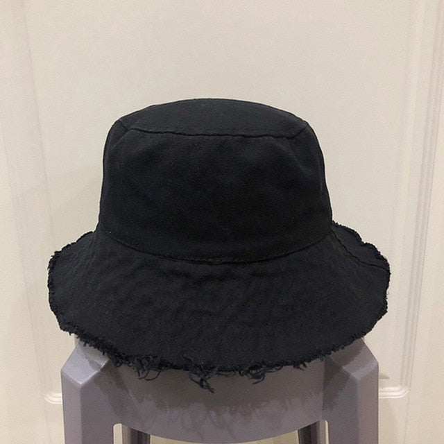 Picture of a Plain Frayed Brim Bucket Hat black
