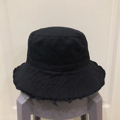 Picture of a Plain Frayed Brim Bucket Hat black
