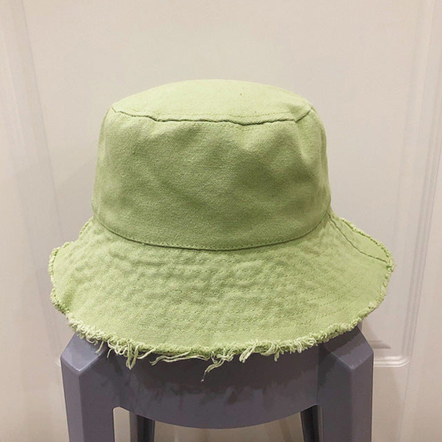 Picture of a Plain Frayed Brim Bucket Hat green