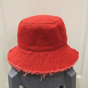 Picture of a Plain Frayed Brim Bucket Hat red