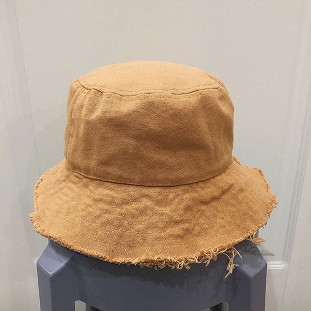 Picture of a Plain Frayed Brim Bucket Hat khaki