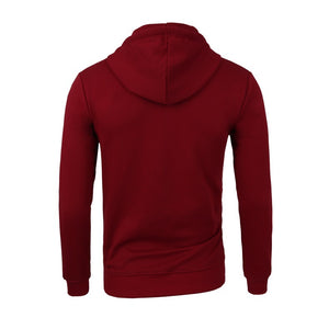Picture of a Plain Men's Solid Color Zip-Up Hooded Sweatshirt red back