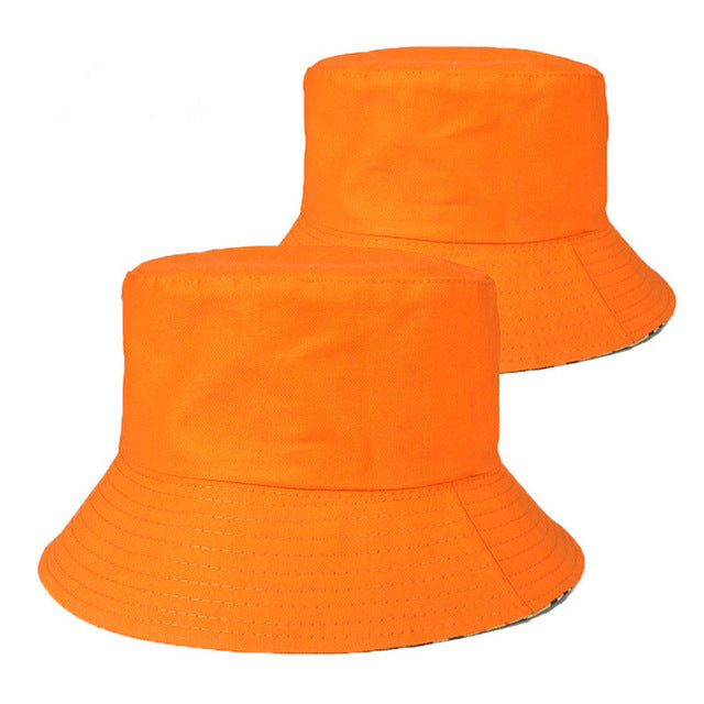 picture of two orange Plain Unisex Vibrant Bucket Hat