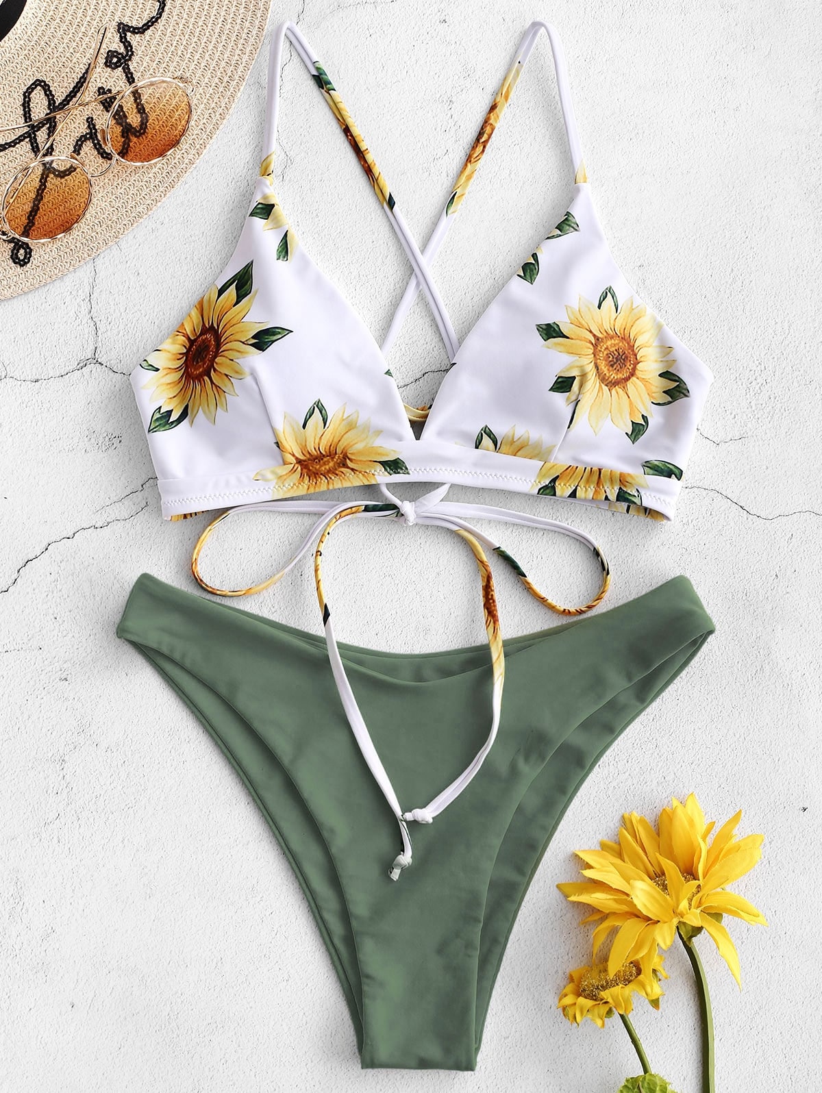 Bikini Tops for Women Large Bust Sunflower Set Swimsuit Bikini